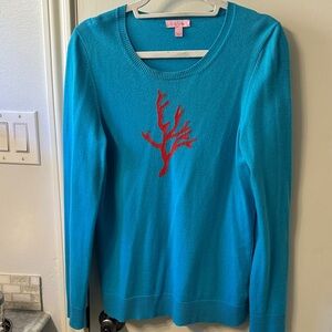 Lily Pulitzer Blue Sweater with Red Coral Design